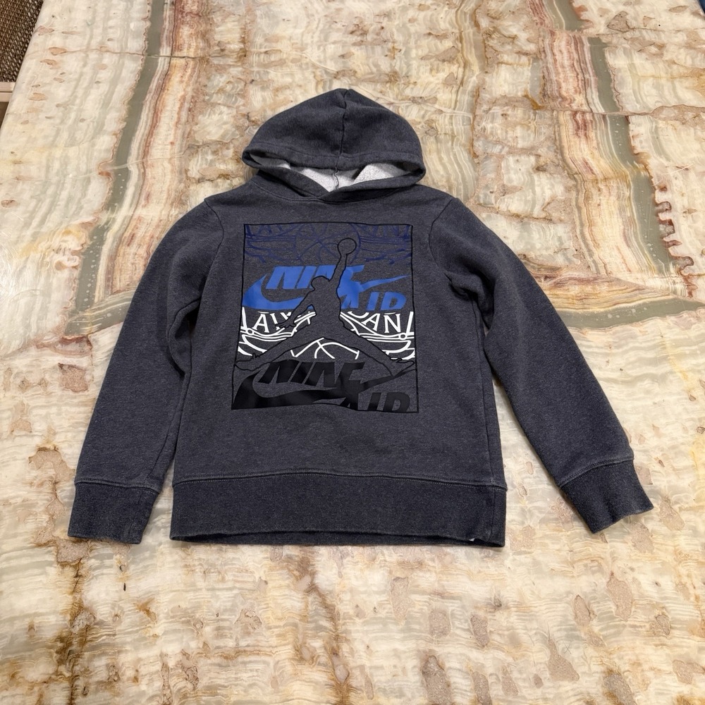 Jordan Boys Fleece Pullover Hoodie Jumpman Nike Air‎ Gray Youth L 8-10
